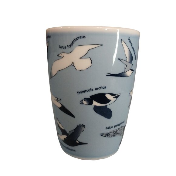 2007 Porsgrund Norway Birds Cup Mug Norweigan Blue And White Multisided 3 1/4" - Picture 3 of 7